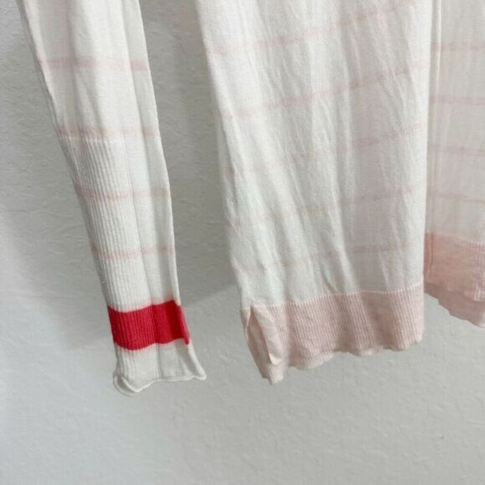 White + Warren Striped Print Silk V Neck Pullover Sweater White Pink Size Small‎ - Picture 3 of 10